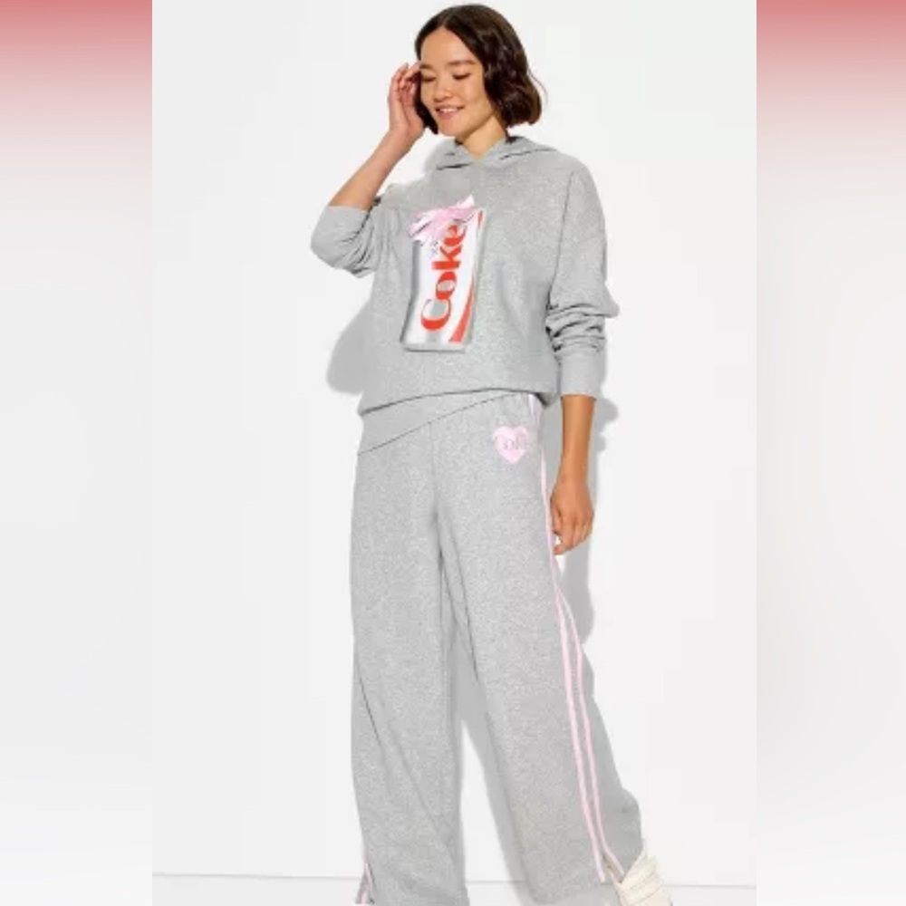 Target Diet Coke Ribbon Bow Fleece Hooded Sweatshirt Sweatpants Set Small- Gray